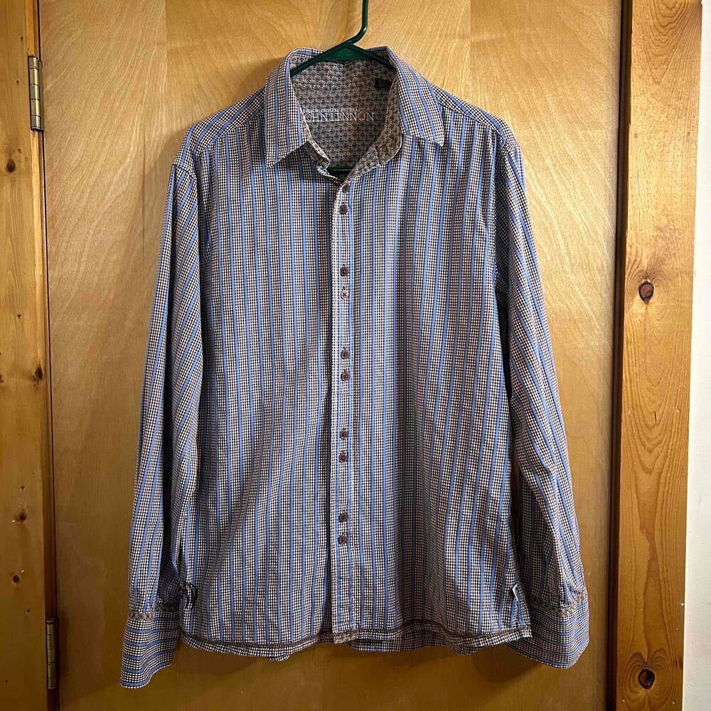 Imagen Inspired by John Lennon Blue Striped Long Sleeve Button Up Shirt - Large
